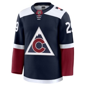 Män Ishockey Colorado Avalanche tröja Fanatics Premium Nathan MacKinnon 2024-25 Navy Tredje